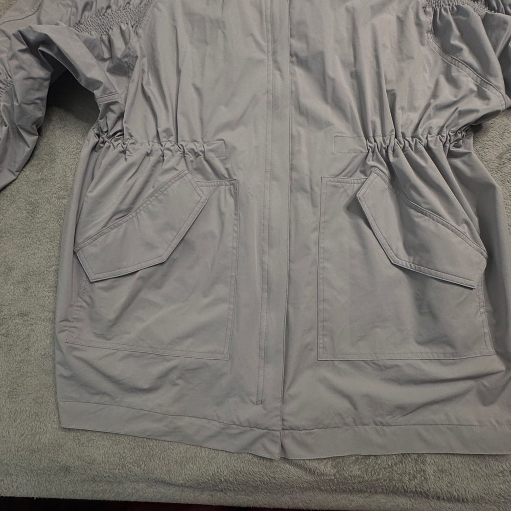 Fabletics Grey Ruched Sleeve Drawstring Hooded Ja… - image 3